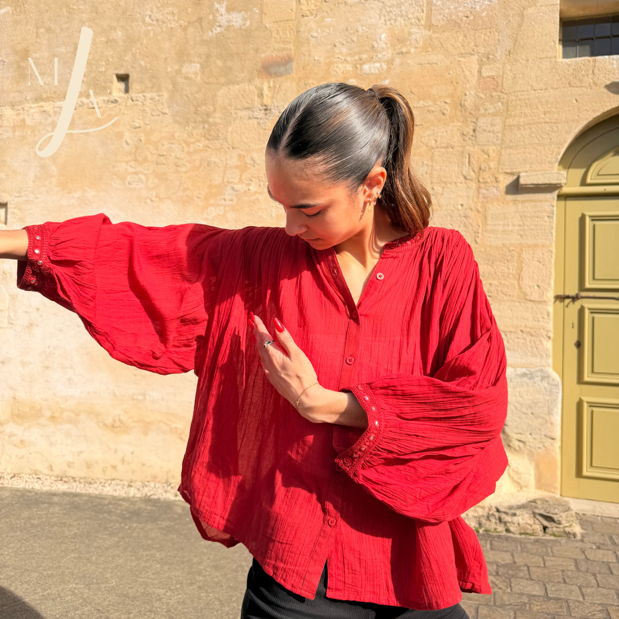 Blouse en voile de coton brodée Mahéna