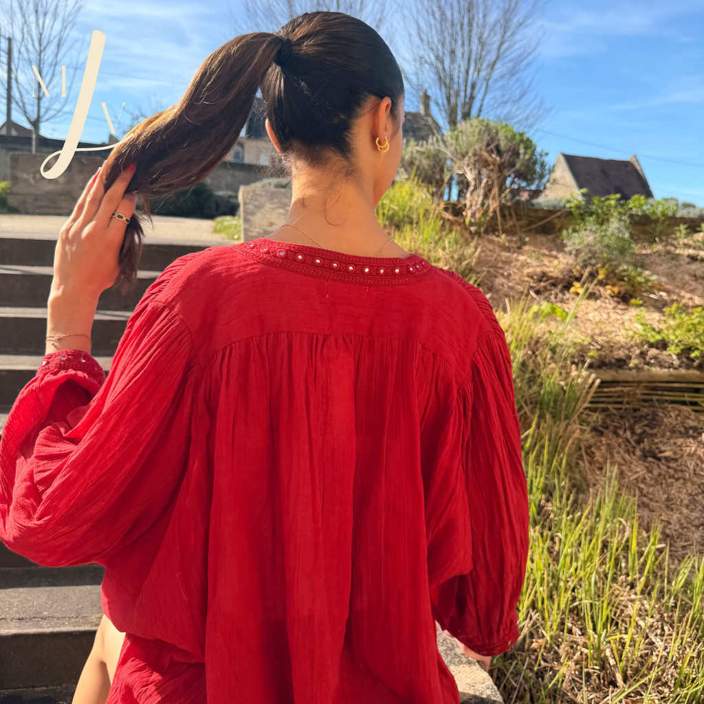 Blouse en voile de coton brodée dos Mahéna 