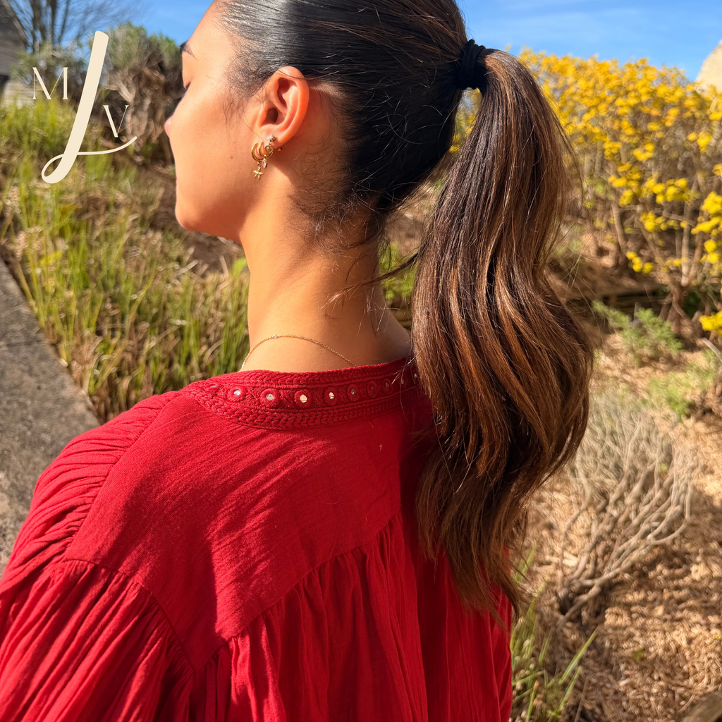 Blouse en voile de coton brodée rouge Mahéna 