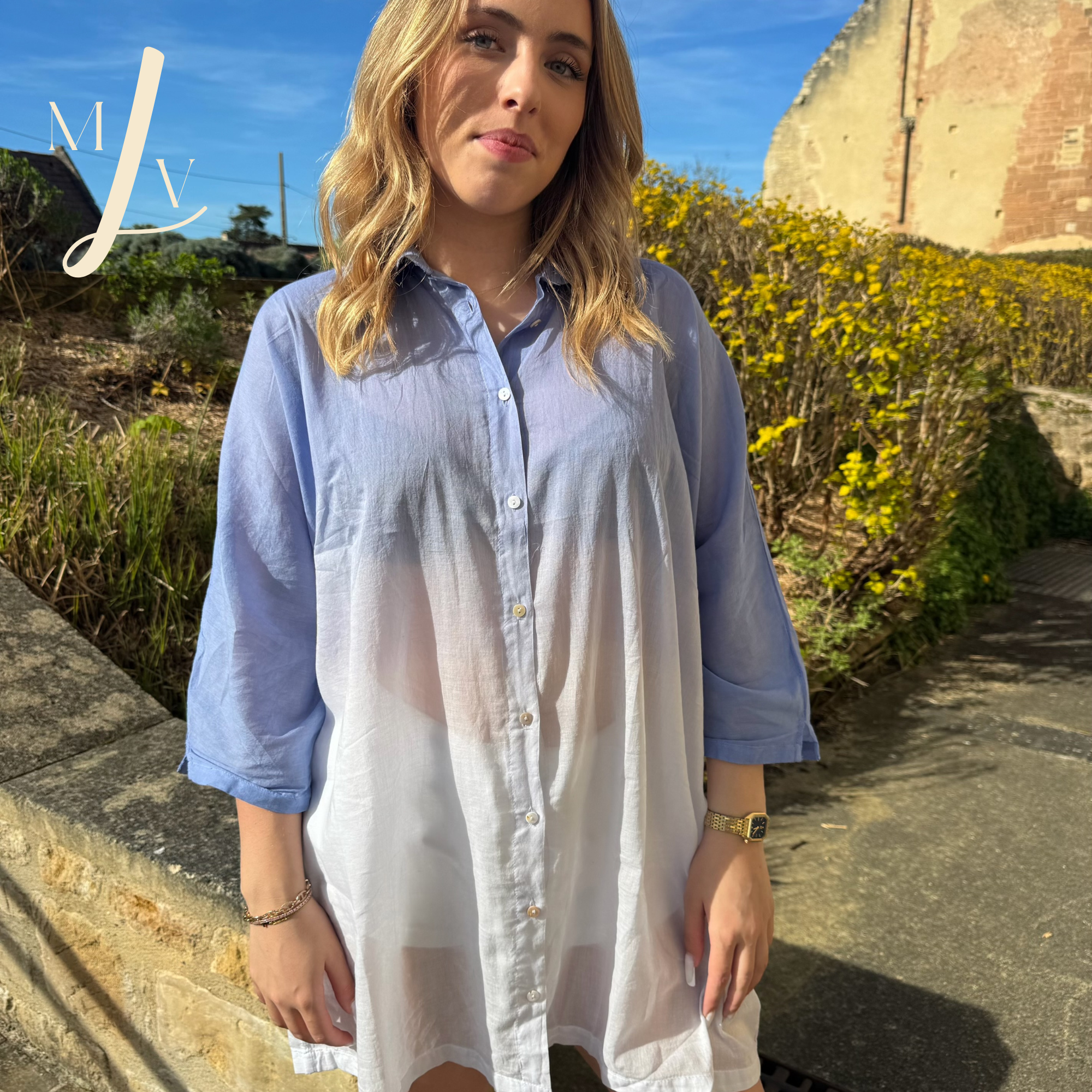 Chemise mi-longue dégradée bleu Sicilia Esprit plage