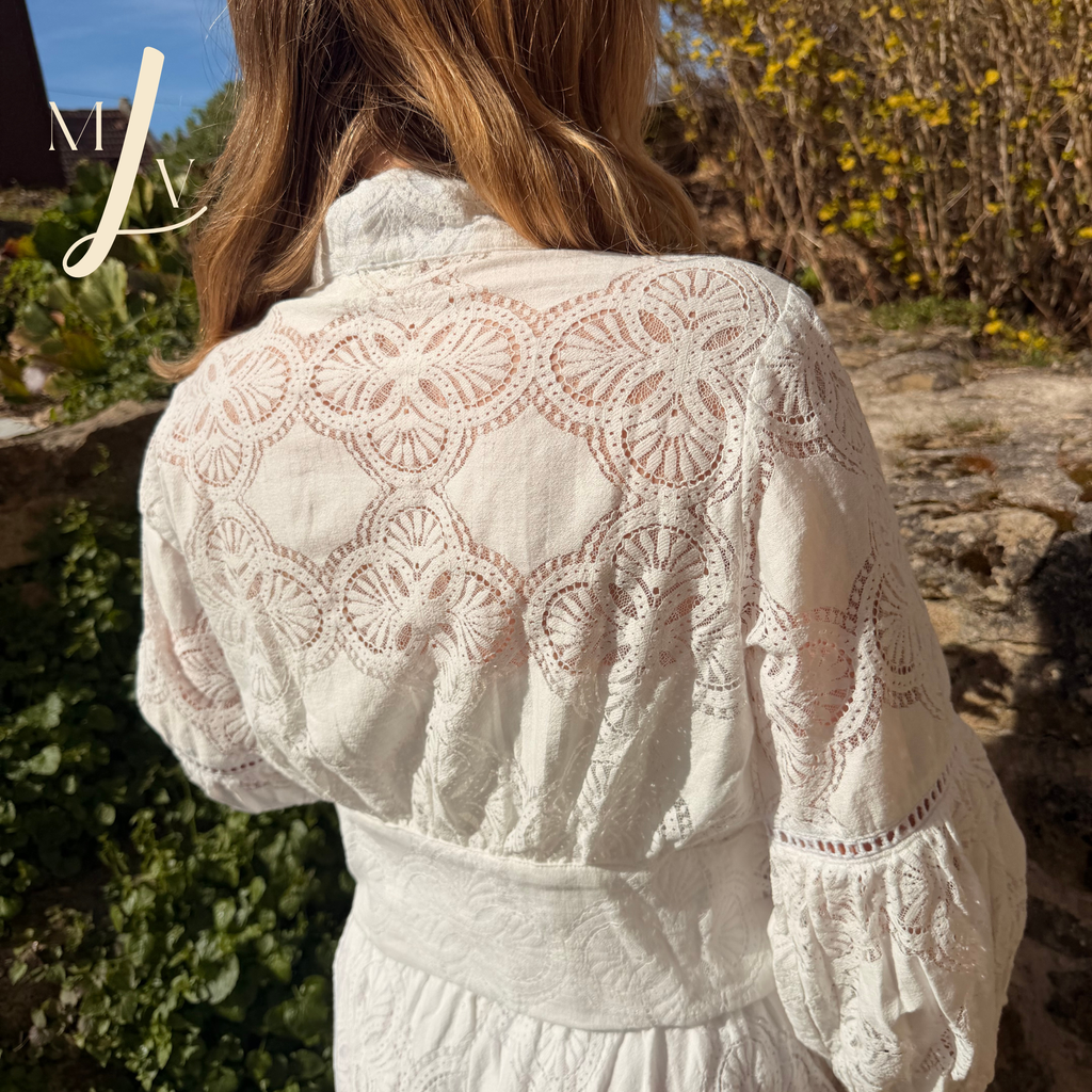Gilet court femme blanc bohème ajouré Ornella Esprit léger été