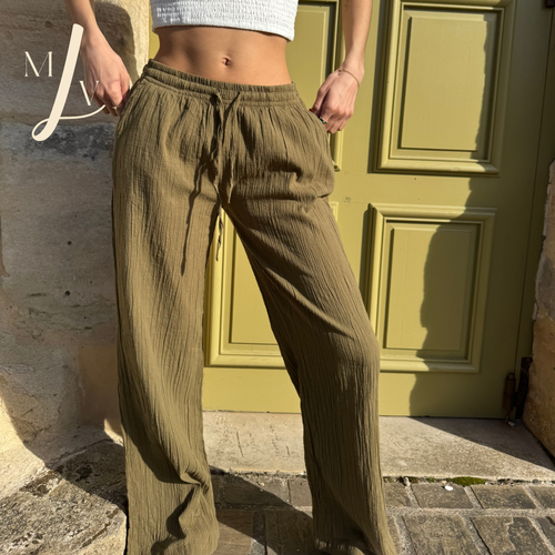 Pantalon droit en coton texturé face Savanna 