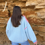 Pull maille Soléa bleu rose beige
