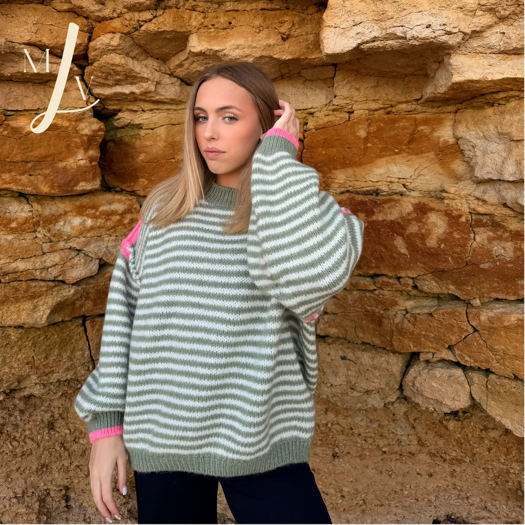 Pull maille Soléa kaki rose beige